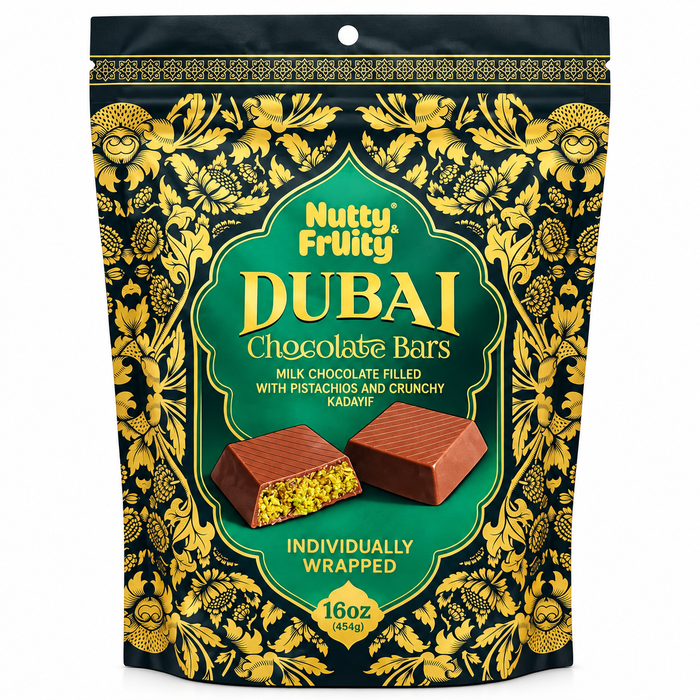 Nutty & Fruity Dubai Chocolate Bars, Individually Wrapped, 16 oz; BB:08/27