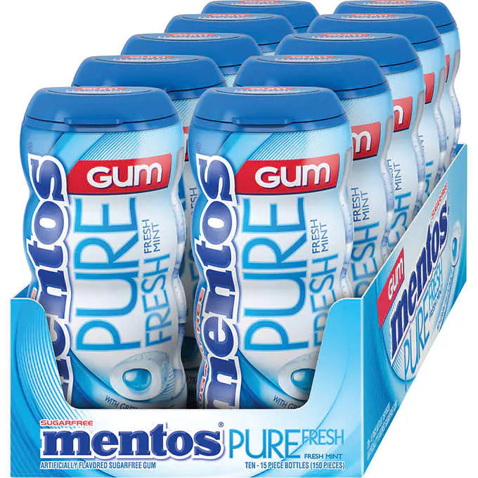 Mentos Pure Fresh Mint Gum  with Green tea extract , 15 Pieces 10-count - Sugar Free.