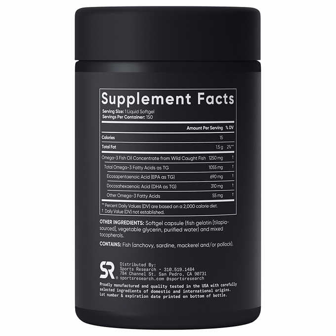 Sports Research  150 Fish Softgels Triple Strength Omega-3 Fish Oil