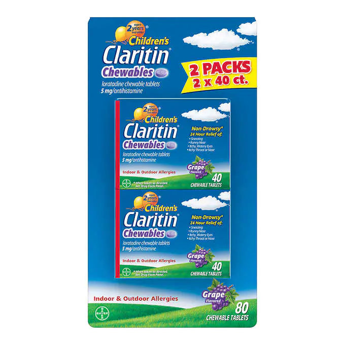 Children's Claritin 80ct Chewable 5 mg. 24 Hour Non-Drowsy-  Grape Chewable Tablets
