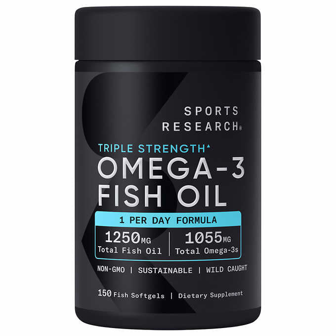 Sports Research  150 Fish Softgels Triple Strength Omega-3 Fish Oil