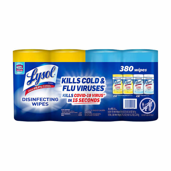 Lysol Disinfecting Wipes 4pk - 380ct (4x95wipes) Lemon and Crisp Linen