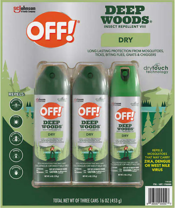OFF! Deep Woods Dry Insect Repellent Spray, 3-pack set