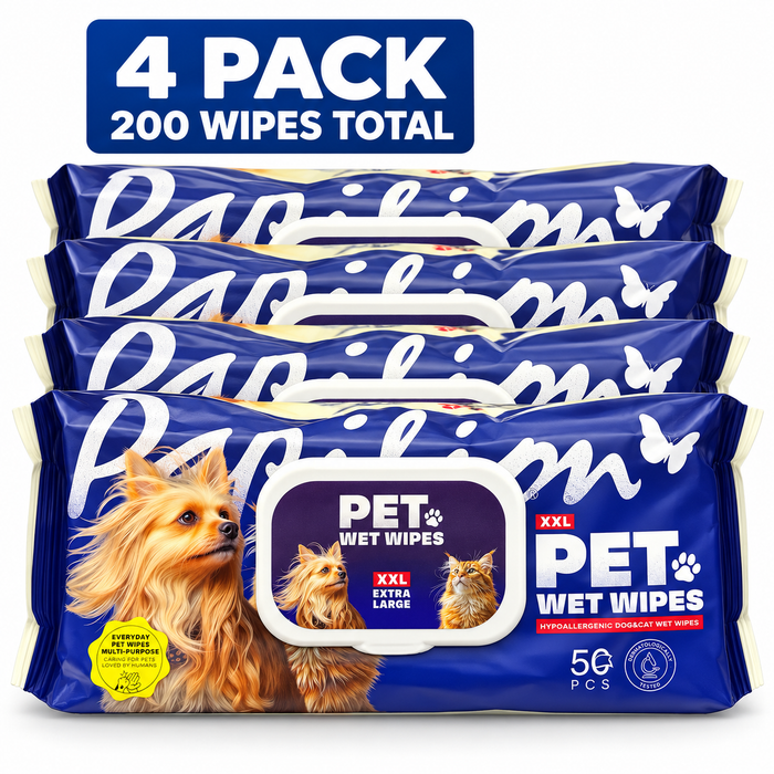 Papilion XXL Hypoallergenic Pet Wet Wipes for Dogs & Cats, 50 Count per Pack, 4 Pack (200 Wipes Total)