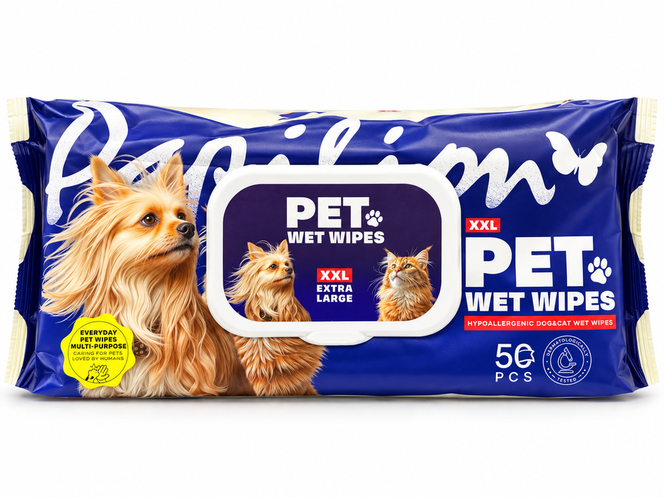 Papilion XXL Hypoallergenic Pet Wet Wipes for Dogs & Cats, 50 Count per Pack, 4 Pack (200 Wipes Total)