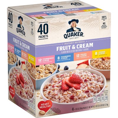 Quaker (40 pk.) Instant Oatmeal Fruit & Cream, Variety Pack
