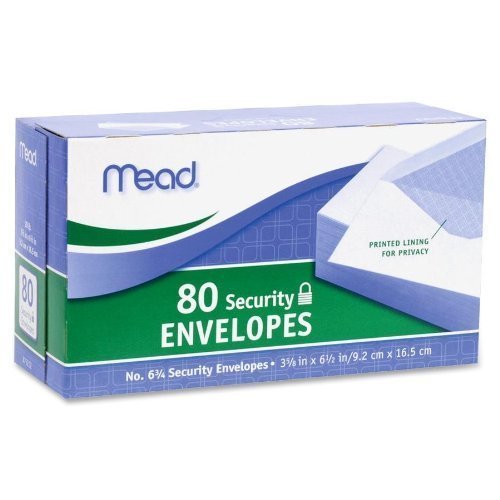 Mead #8 Security Envelopes, White, 80 pack