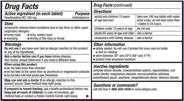 Allegra  110 Tablets Allergy Non-Drowsy