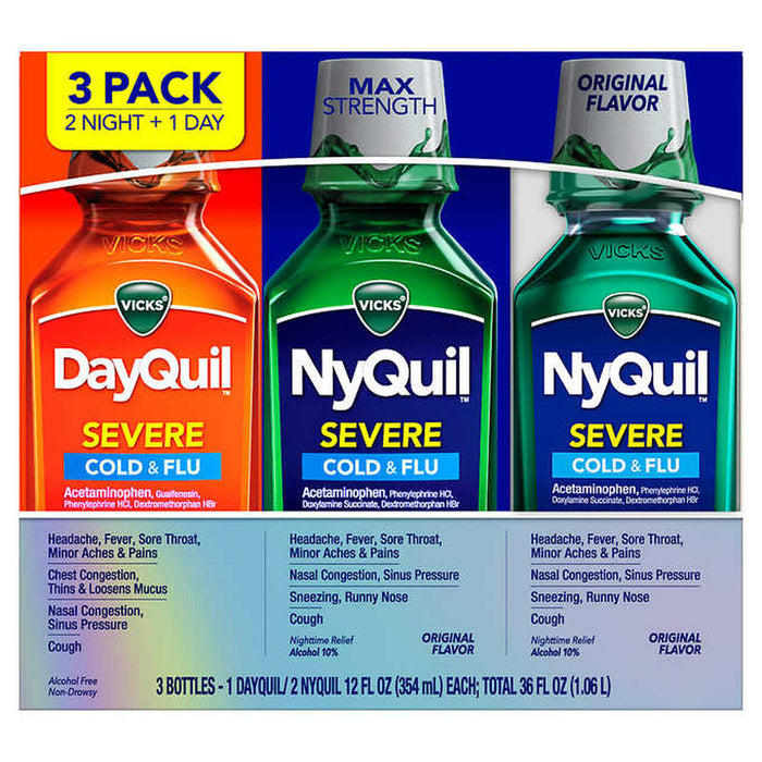 Vicks DayQuil and NyQuil Severe Cold and Flu Value Pack, 3 ct.