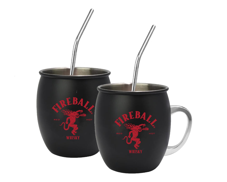 Fireball 2 Piece Mule Mug with Stainless Steel Straws