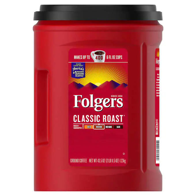 Folgers Classic Roast Ground Coffee, Medium, 43.5 oz
