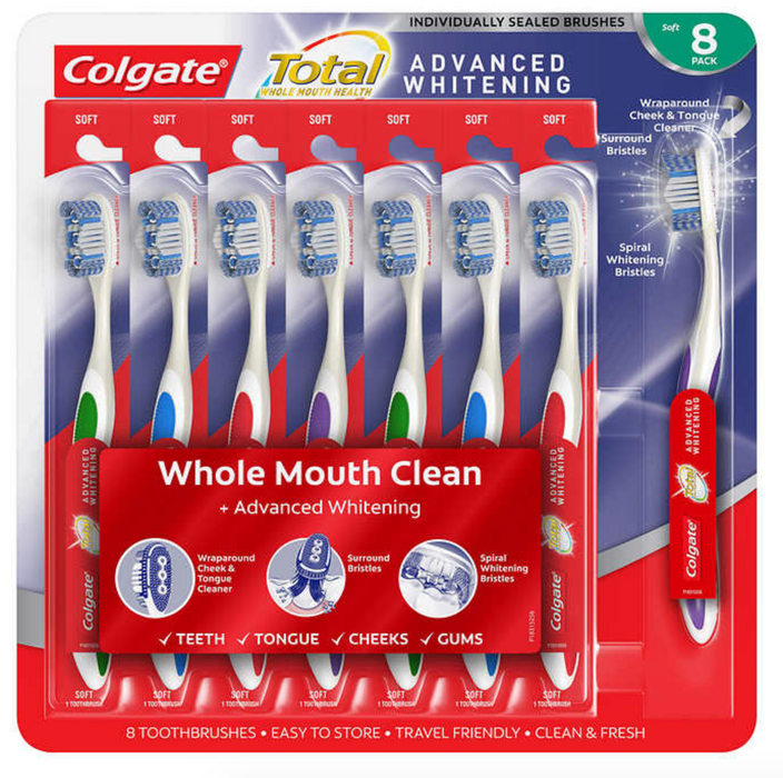 Colgate 8ct Total Advanced Whitening Soft Toothbrushes