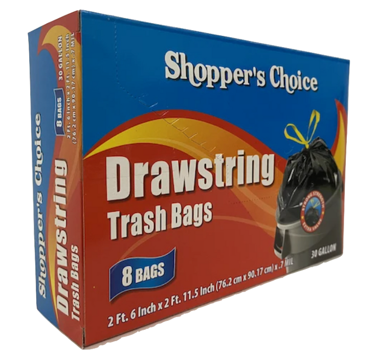 Shopper's Choice 30 Gallon Drawstring Bags 8ct.