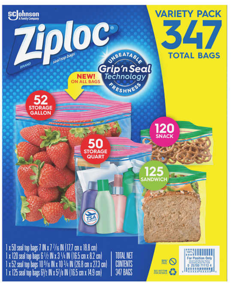 Ziploc Slider Storage Bags Variety Pack (Quart 96 ct., Gallon 70