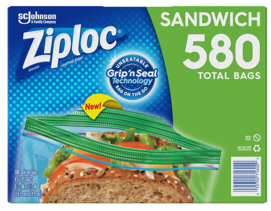 Ziploc Seal Top Bag, 145-count, 4-pack Sandwich