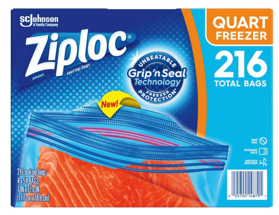 Ziploc 54-count, 4-pack Double Zipper Freezer Bag, Quart size