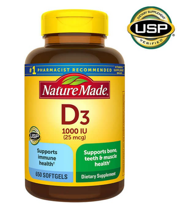 Nature Made 650 Vitamin D3 25 mcg. Softgels