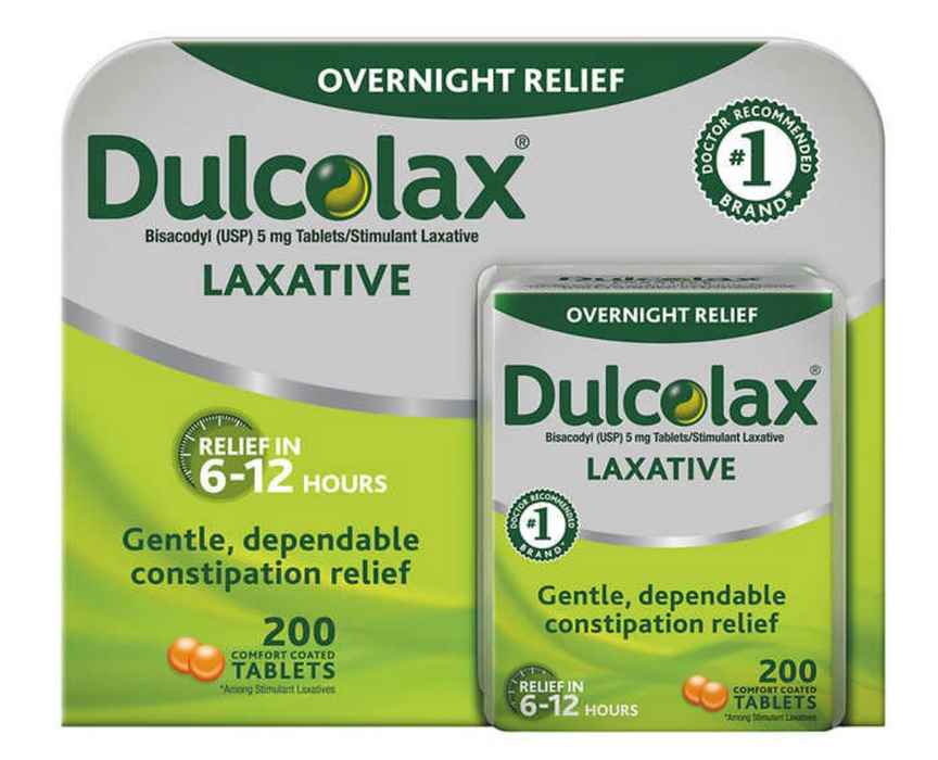 Dulcolax Laxative Tablets 5mg Bisacodyl (USP) Constipation Relief 200 Tablets