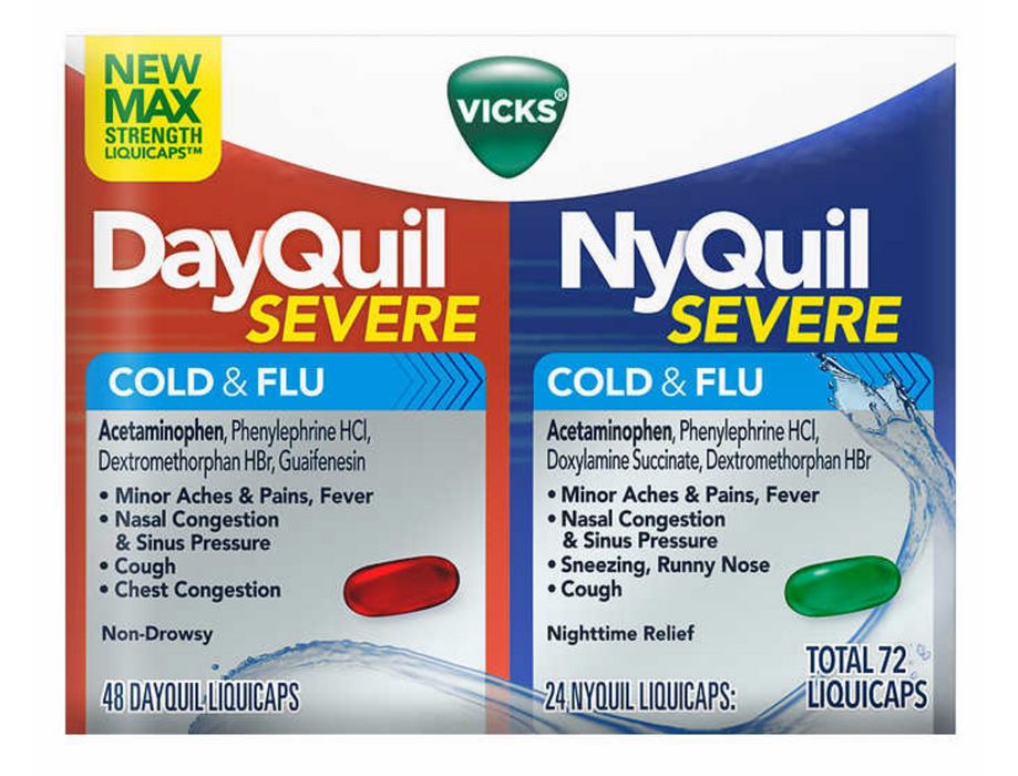 Vicks Severe 48ct DayQuil and 24ct NyQuil Cough, Cold & Flu Relief, LiquiCaps