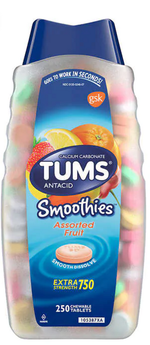 TUMS Antacid Extra Strength Smoothies, 250 Chewable Tablets