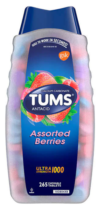 TUMS Antacid Ultra Strength ,Assorted Berries 265 Chewable Tablets