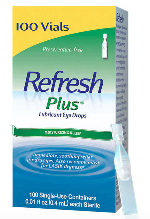 Refresh Plus Lubricant Eye Drops  100 vials - Single Use Containers