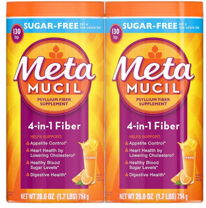 Metamucil  Fiber Supplement, Orange Sugar Free 2 Bottles ,130 Servings Each