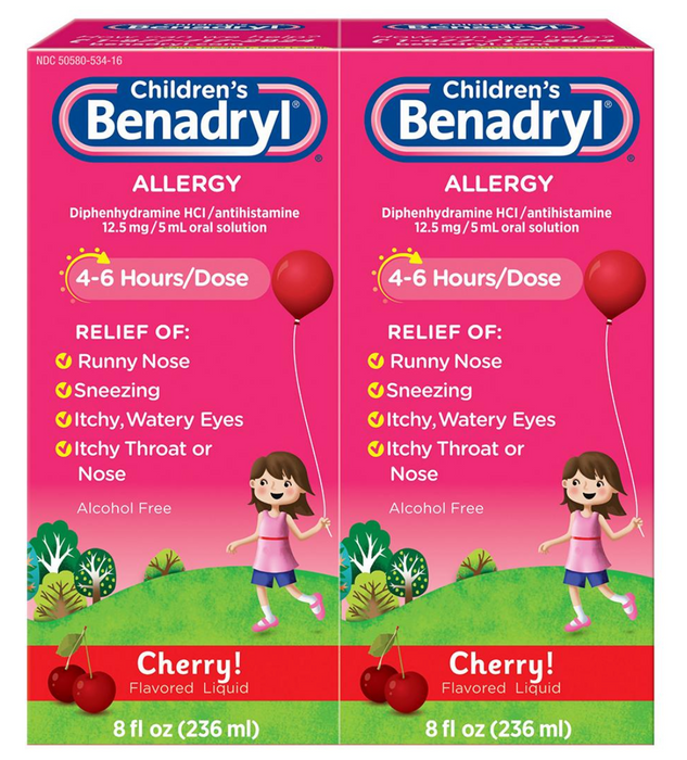 Benadryl Children's Antihistamine Allergy Relief Cherry Flavored Liquid, 2 pk./8 oz.