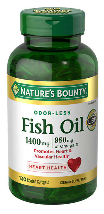 Nature's Bounty Fish Oil 130 Coated Softgels 1400 mg.