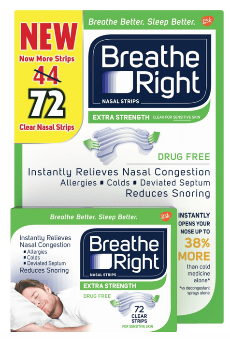 Breathe Right Extra Strength 72 Clear Nasal Strips