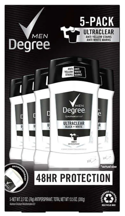 Degree Men 5-Pack Ultra Clear Black + White Solid Antiperspirant Deodorant 2.7oz (76g)
