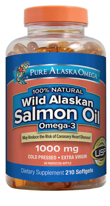 Pure 210 Softgels Alaska Omega Wild Salmon Oil 1000 mg.