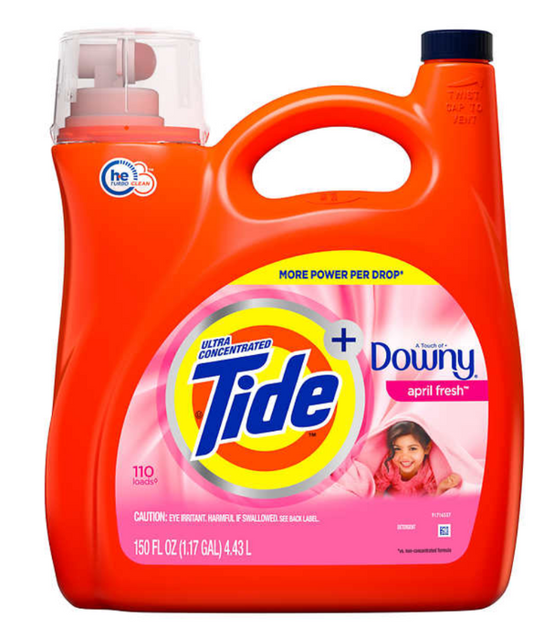 Tide Ultra Concentrated 110 Loads with Downy HE Liquid Laundry Detergent, April Fresh, 150 fl oz
