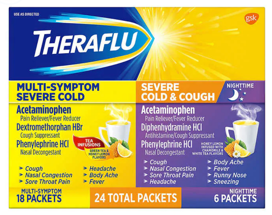 Theraflu Multi-Symptom + Nighttime Severe Cold & Cough, 24 Powder Packets