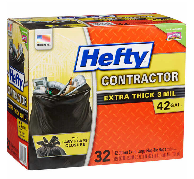 Hefty 42-Gallon 3-Mil Contractor 32 ct Black Trash Bag