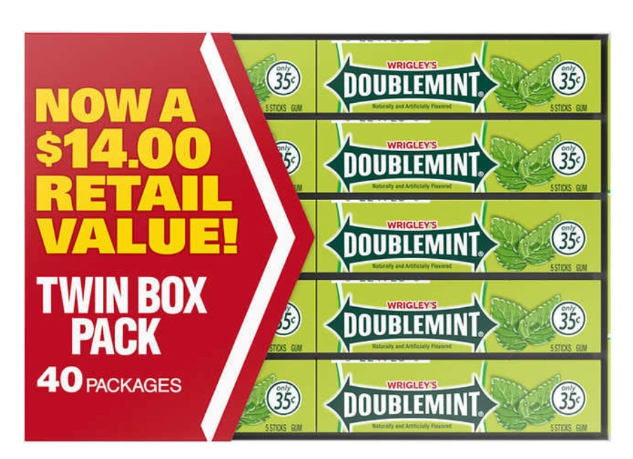 Wrigley's Doublemint Chewing Gum, 5-sticks, 40-count