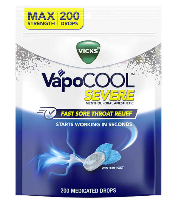 Vcold Drops Vicks 200 Ct VapoCOOL WinterFrost throat relief Drops — Syessa
