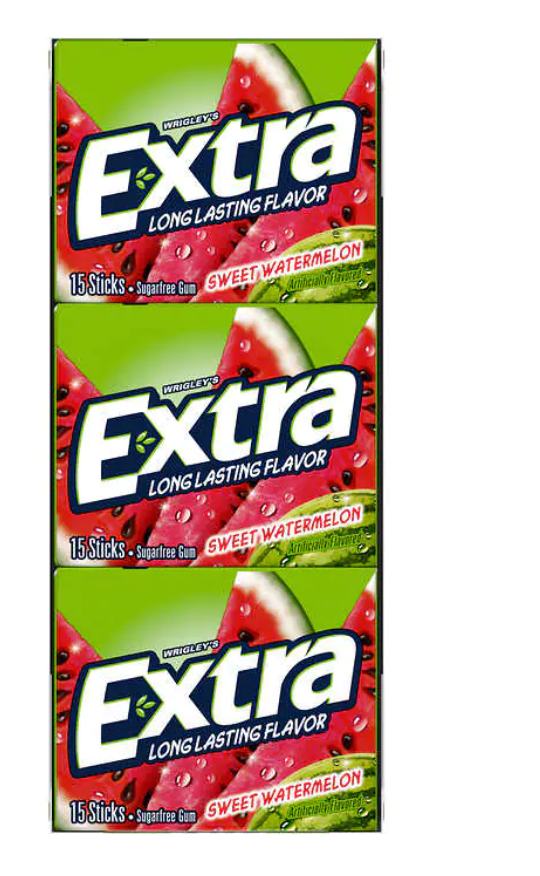 Extra Sugar Free Chewing Gum, Sweet Watermelon, 15-sticks, 10 count ...