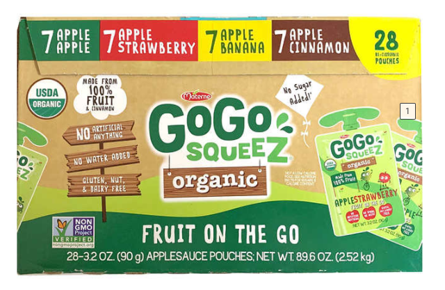 GoGo SqueeZ Organic Applesauce, Variety Pack, 3.2 oz, 28-count