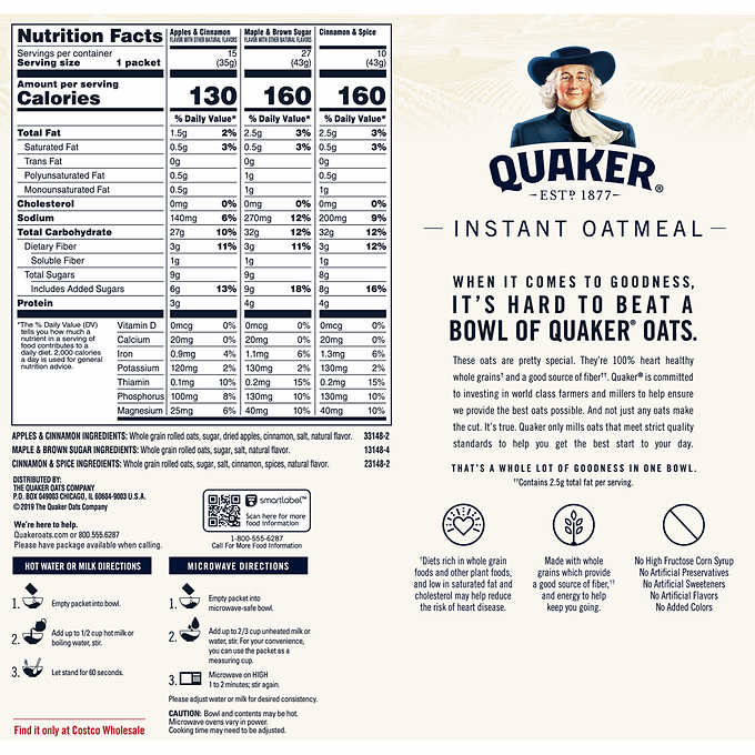 Quaker (52 pk.) Instant Oatmeal Variety Pack