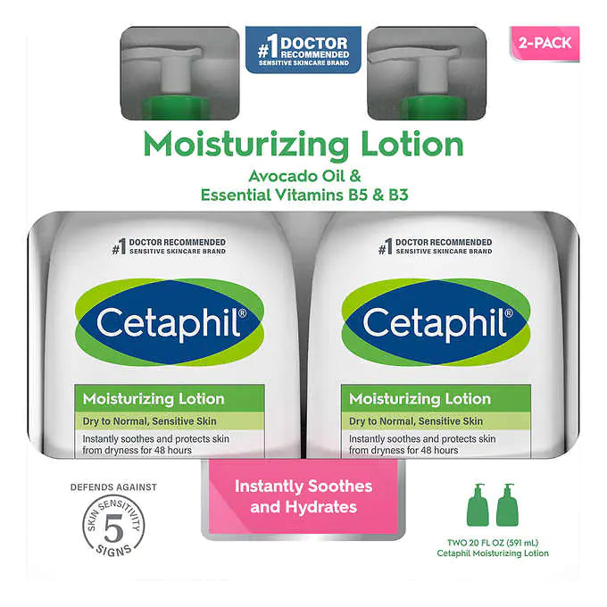 Cetaphil Moisturizing Lotion, Dry to Normal Sensitive Skin, 20 fl oz., 2-count