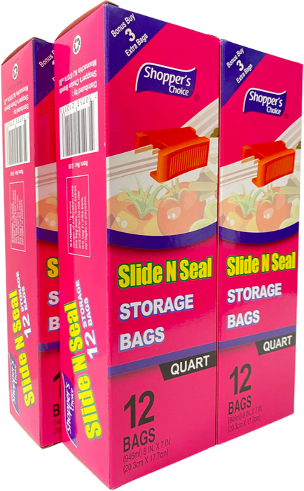 Shopper's Choice Slide N' Seal Storage Quart Bag 12ct. (4 Pack)