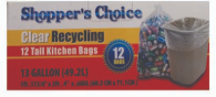 Shopper's Choice 13 Gallon Recycling Bags 12ct.
