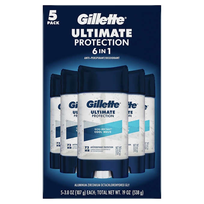 Gillette Ultimate Protection 6-in-1 Antiperspirant, 3.8 oz, 5-pack