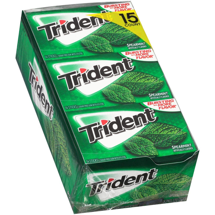 Trident Spearmint Sugar Free Gum, 15 Packs of 14 Pieces (210 Total Pieces)