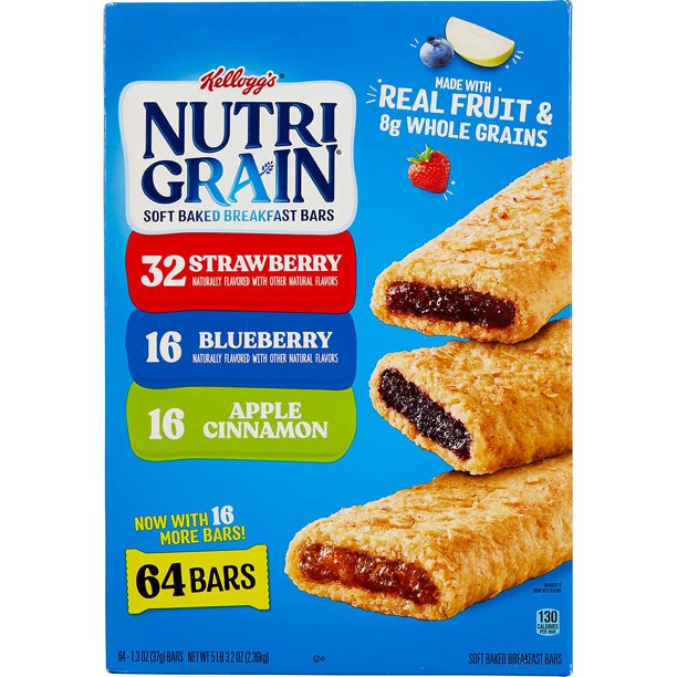 Kellogg's Nutri-Grain Soft Baked Breakfast Bar, Variety Pack, 1.3 oz, 64-count